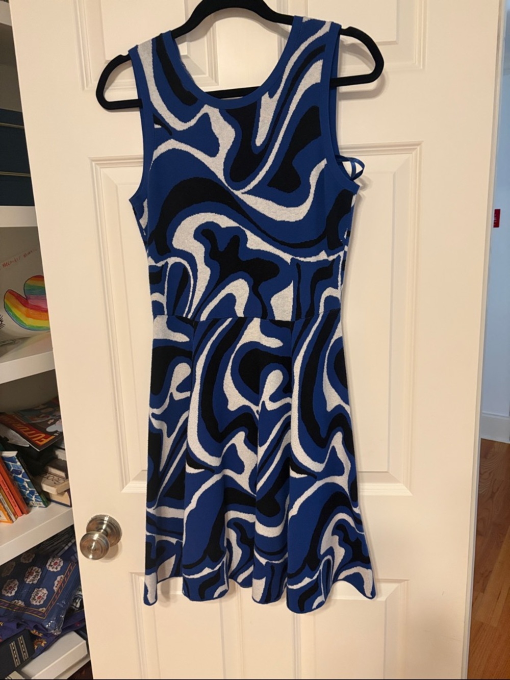 Milly women’s knit Blue Abstract Print Sleeveless Fit-and-Flare Dress M